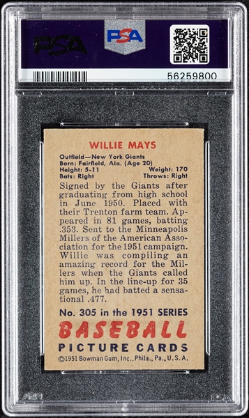 1951 Bowman Willie Mays RC No. 305 PSA 4.5