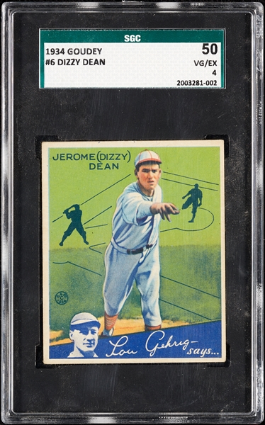 1934 Goudey Dizzy Dean No. 6 SGC 4