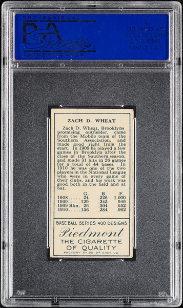 1911 T205 Gold Borders Zach Wheat PSA 5