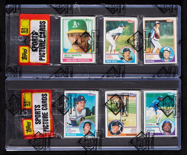 1983 Topps Baseball Rack Pack Pair with Wade Boggs RC Showing (2) (BBCE)