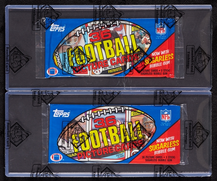 1984 Topps Football Grocery Rack Packs Pair with Montana & Bradshaw Showing (2) (BBCE)