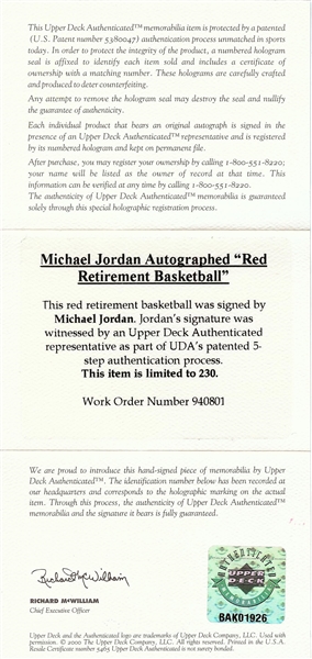Michael Jordan Signed Michael Jordan Retires Basketball (212/230) (UDA)