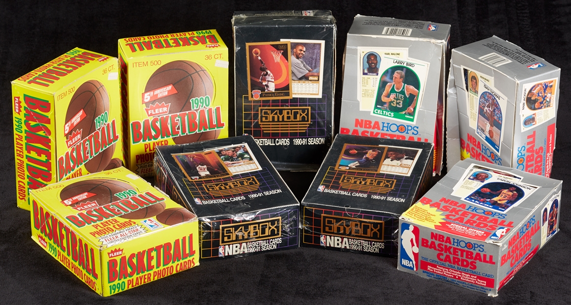 1990-91 Fleer, 1990-91 SkyBox & 1989-90 Hoops Basketball Wax Box Group (9)