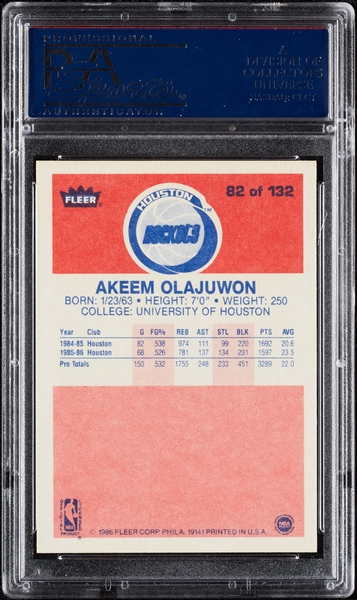 1986 Fleer Hakeem Olajuwon RC No. 82 PSA 10
