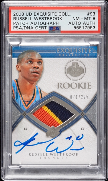 2008 UD Exquisite Russell Westbrook Rookie Patch Autograph No. 93 (72/225) PSA 8