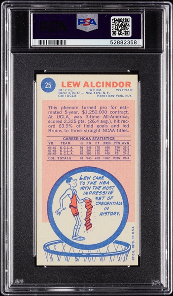 1969 Topps Lew Alcindor RC No. 25 PSA 6
