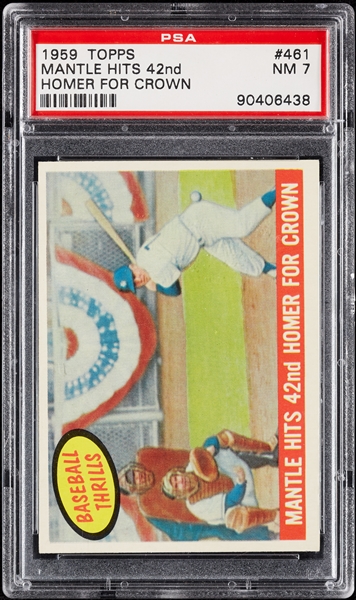 1959 Topps Mickey Mantle Hits 42nd Homer For Crown No. 461 PSA 7