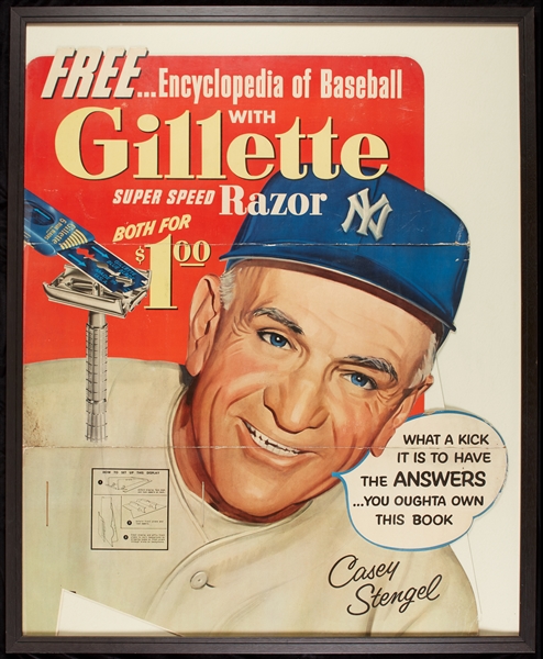 Casey Stengel 1950s Gillette Advertising Sign