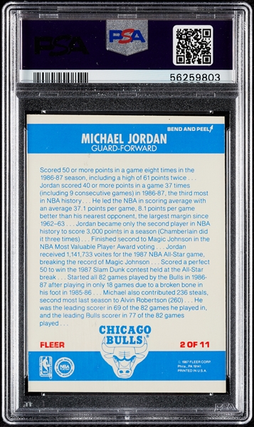 1987 Fleer Michael Jordan Sticker No. 2 PSA 7 (ST)
