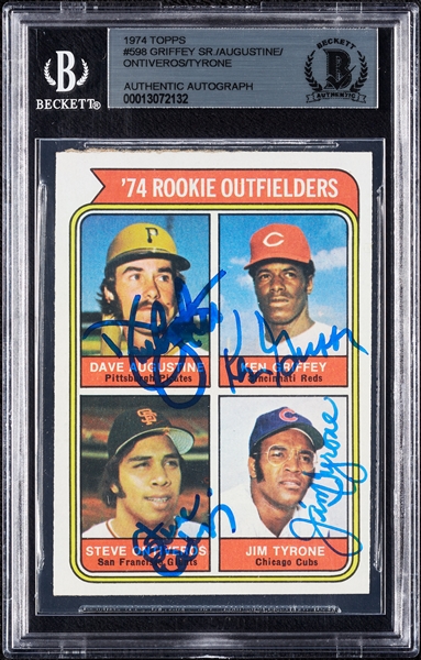 Complete Signed 1974 Topps Rookie Outfielders with Ken Griffey (BAS)