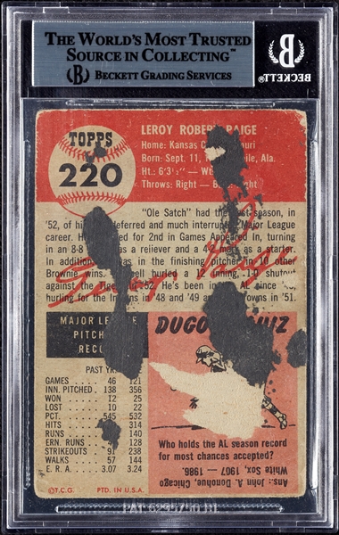Satchel Paige Signed 1953 Topps RC No. 220 (BAS)