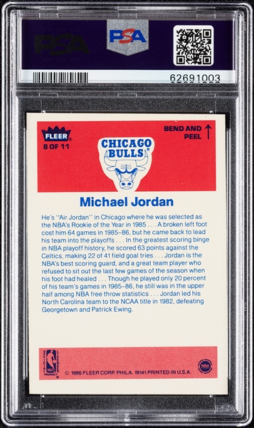 1986 Fleer Michael Jordan Sticker RC No. 8 PSA 7