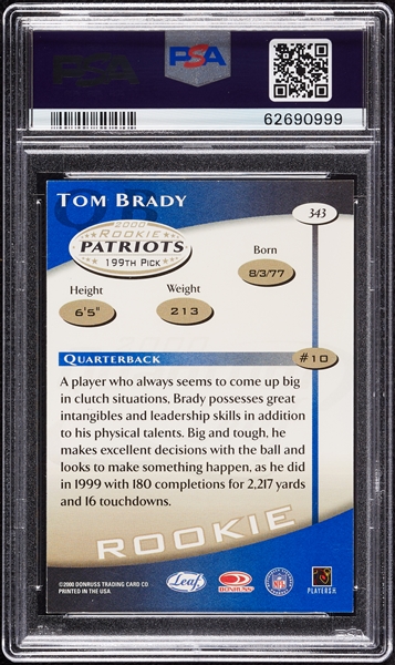 2000 Quantum Leaf Tom Brady RC No. 343 PSA 7