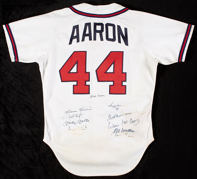 500 Home Run Club Multi-Signed Hank Aaron Jersey with Mantle, Williams, Aaron, Mays (BAS)
