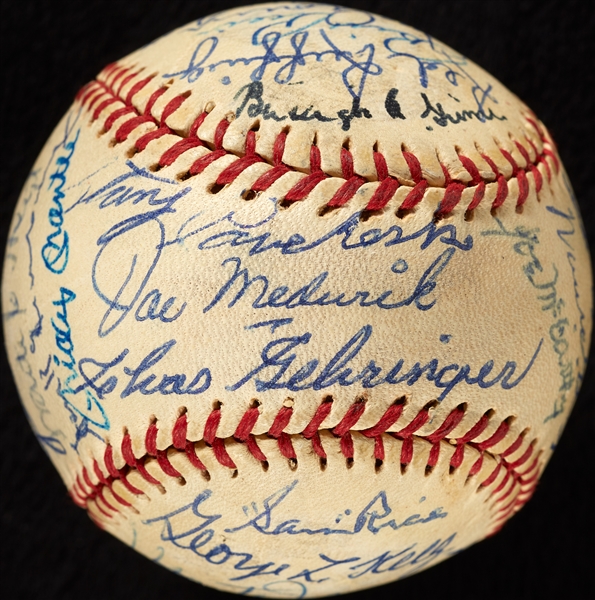 HOFer Multi-Signed Baseball with Mantle, Paige, Greenberg, DiMaggio (BAS)