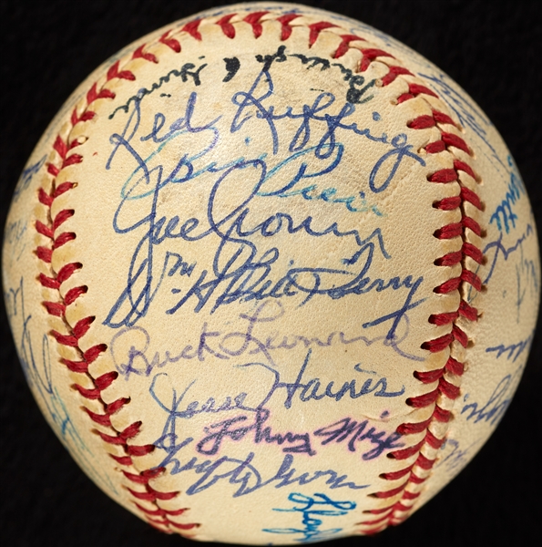 HOFer Multi-Signed Baseball with Mantle, Paige, Greenberg, DiMaggio (BAS)