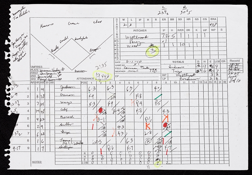 Jim Price's Scorecard from Armando Galarraga's Perfect Game (Ump Blows Call)