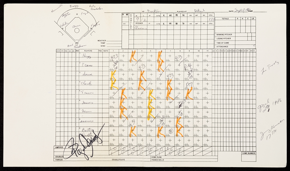 Roger Clemens Signed Scorecard from 20 Strikeout Game (Jim Price Collection) (BAS)