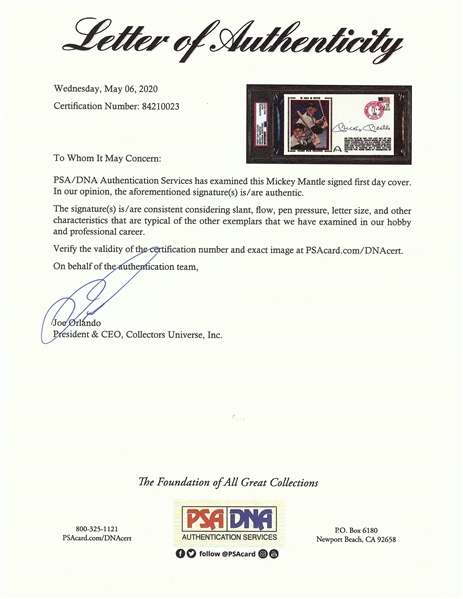 Mickey Mantle Signed M And M Boys FDC (PSA/DNA)
