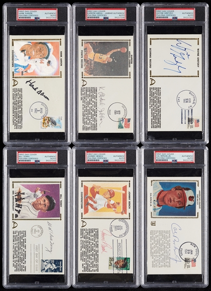 Signed FDC Group with Ted Williams, Hank Aaron, Gretzky, Abdul-Jabbar (19) (PSA/DNA)