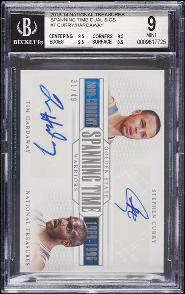 2013 National Treasures Stephen Curry/Hardaway Spanning Time Dual Sigs (31/49) BGS 9 (AUTO 10)