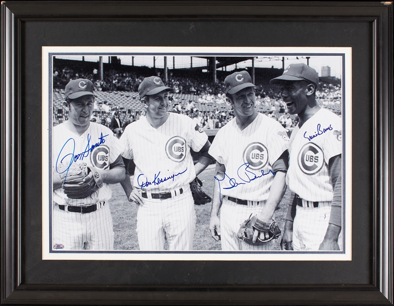 1969 Chicago Cubs Infield Signed 16x20 Photo with Banks, Santo, Kessinger, Beckert (BAS)