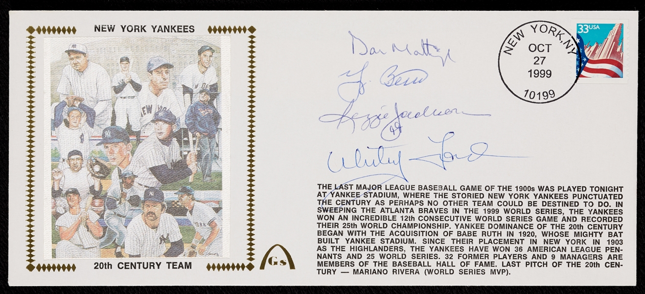 New York Yankees Greats Signed FDC with Mattingly, Berra, Jackson, Ford