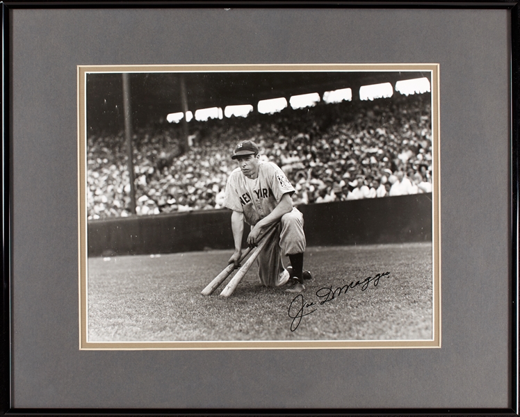 Joe DiMaggio Signed 11x14 Framed Photo in 1939 Fenway Park (Brearley Collection) (Graded BAS 10)