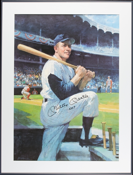 Mickey Mantle Signed 30x39 Framed Poster from Mantle's Restaurant Inscribed No. 7 (BAS)