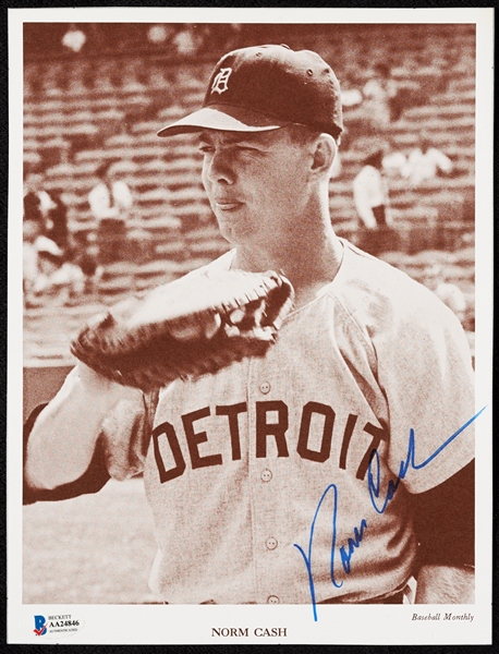 Norm Cash Signed Baseball Monthly Photo (BAS)
