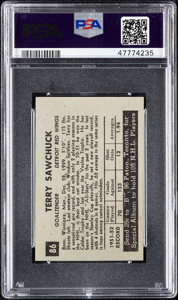 1952 Parkhurst Terry Sawchuk No. 86 PSA 6.5