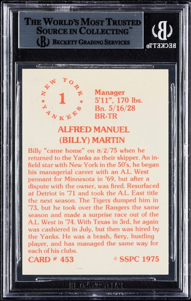Billy Martin Signed 1976 SSPC No. 453 (BAS)