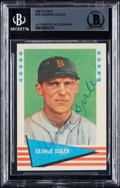 George Sisler Signed 1961 Fleer No. 78 (BAS)