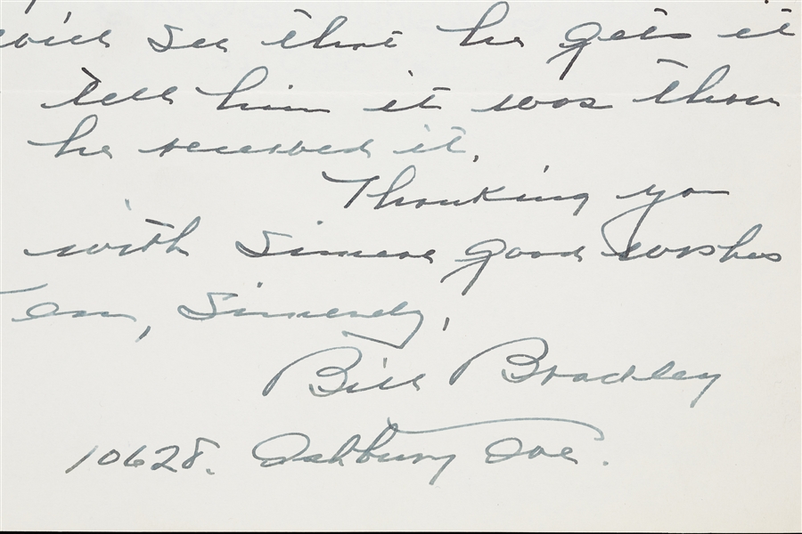 Bill Bradley Letter Dated 1941 to Cleveland Indians (BAS)
