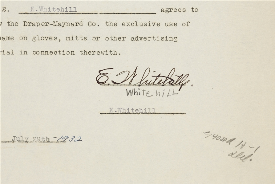 1932 Earl Whitehill Signed Draper-Maynard Contract (BAS)