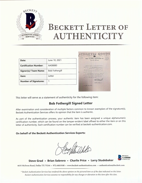 1932 Fatty Fothergill Signed Draper-Maynard Contract (BAS)