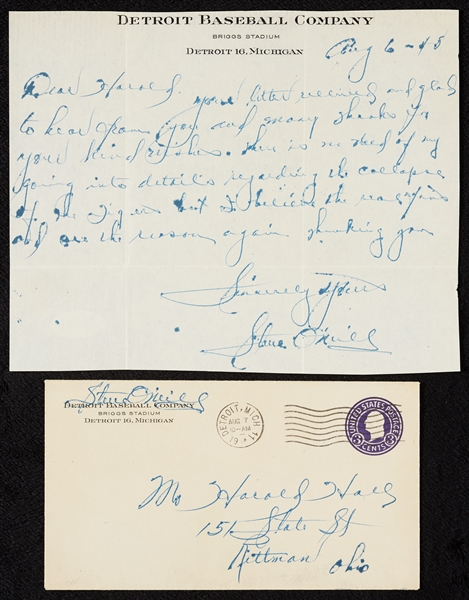 1945 Steve O’Neill Dual-Signed Letter During Pennant Drive (BAS)