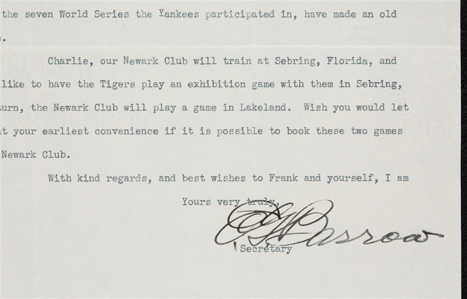 1935 Ed Barrow Signed Letter to Charles Navin (BAS)
