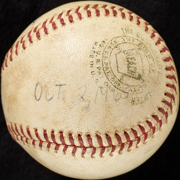 Mickey Lolich Career Win No. 38 Final Out Game-Used Baseball (10/2/1965) (BAS) (Lolich LOA)