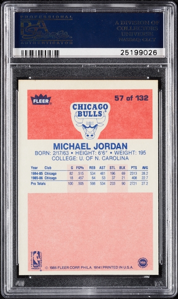 1986 Fleer Michael Jordan RC No. 57 PSA 6