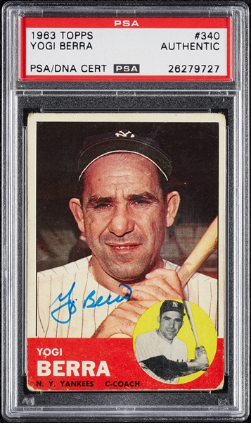 Yogi Berra Signed 1963 Topps No. 340 (PSA/DNA)