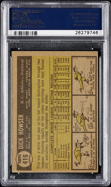 Dick Howser Signed 1961 Topps RC No. 416 (PSA/DNA)