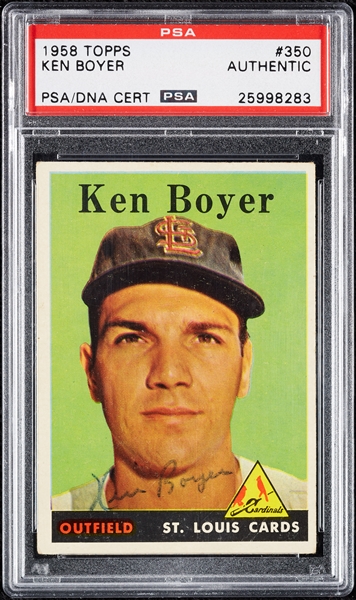 Ken Boyer Signed 1958 Topps No. 350 (PSA/DNA)