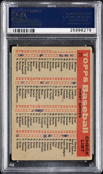Pee Wee Reese Signed 1958 Topps Dodgers Team No. 71 (PSA/DNA)