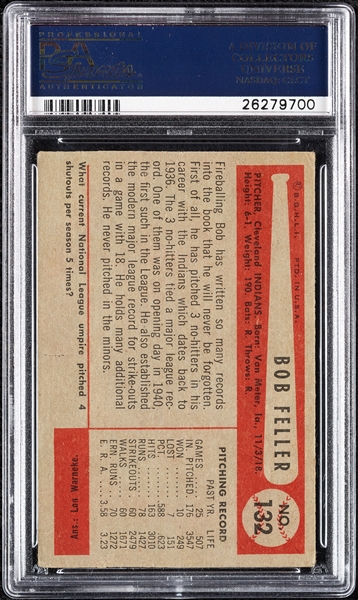 Bob Feller Signed 1954 Bowman No. 132 (PSA/DNA)