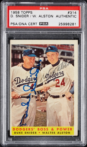 Duke Snider & Walt Alston Signed 1958 Topps Dodgers' Boss & Power No. 314 (PSA/DNA)