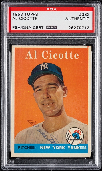 Al Cicotte Signed 1958 Topps No. 382 (PSA/DNA)