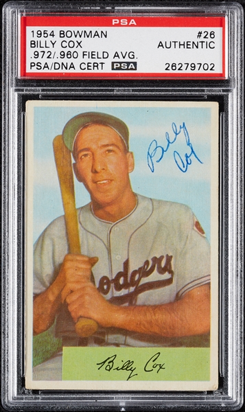 Billy Cox Signed 1954 Bowman No. 26 (PSA/DNA)