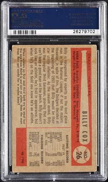 Billy Cox Signed 1954 Bowman No. 26 (PSA/DNA)