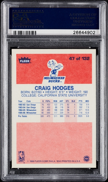 1986 Fleer Craig Hodges No. 47 PSA 10